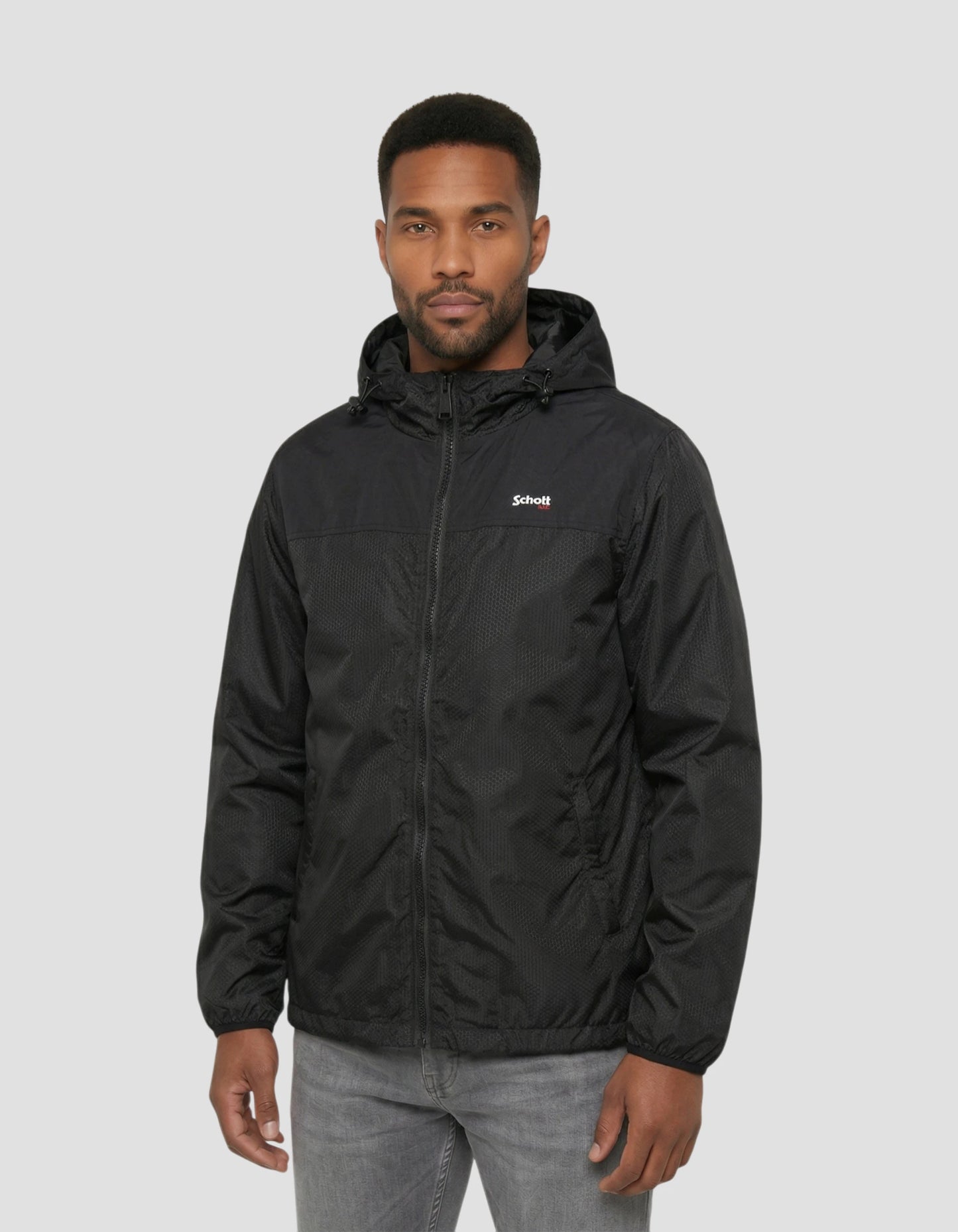 Black hooded windbreaker