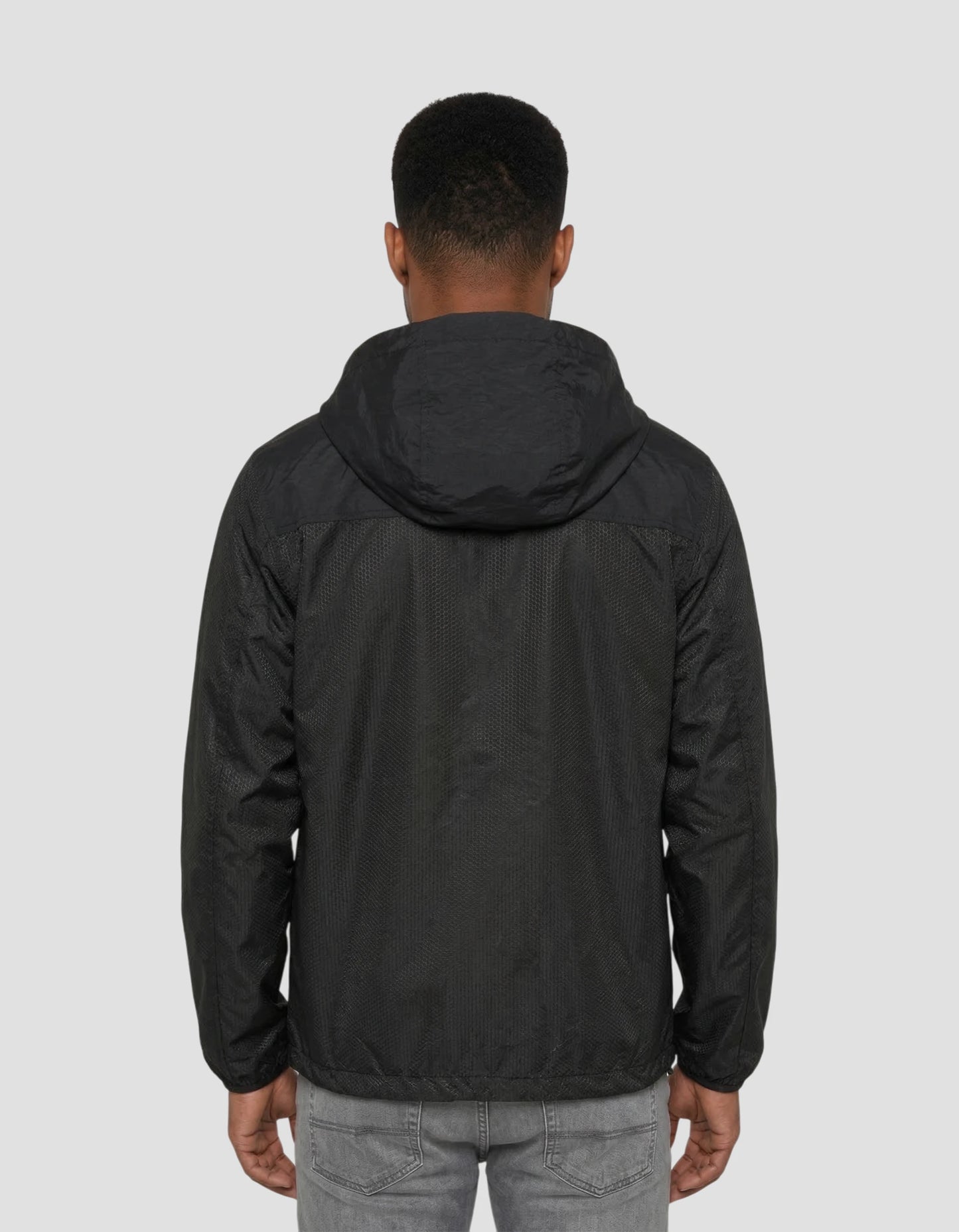 Black hooded windbreaker