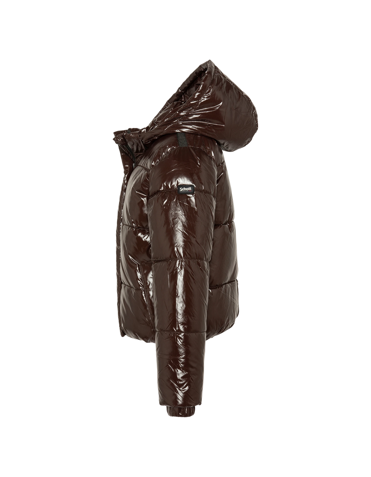 Plumífero urbano infantil con capucha chocolate