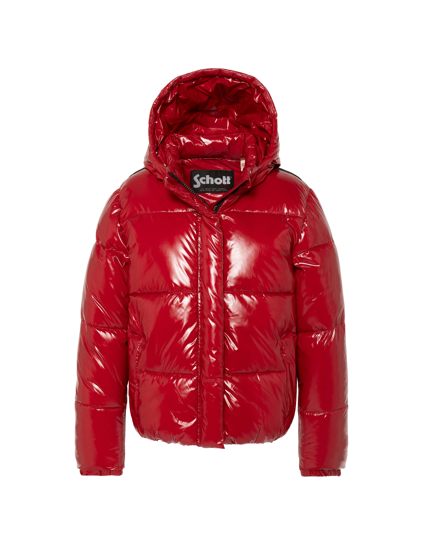 Plumífero urbano infantil con capucha rojo