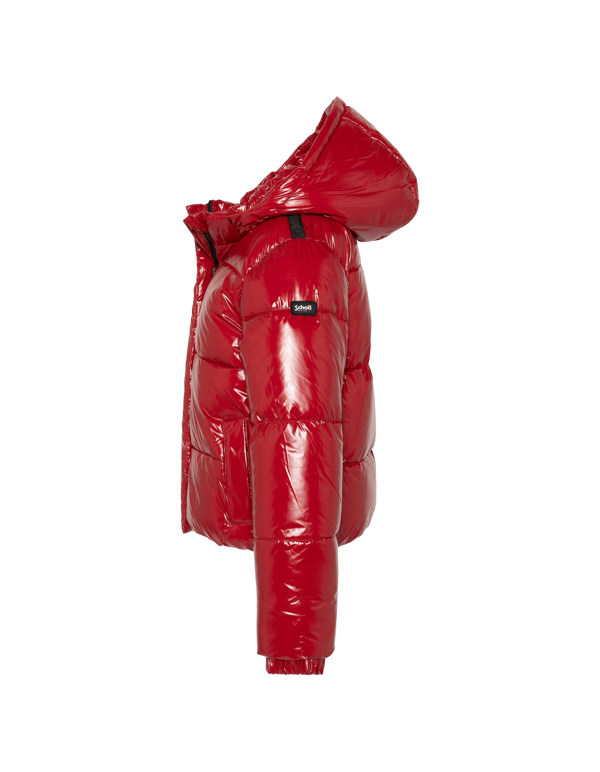 Plumífero urbano infantil con capucha rojo