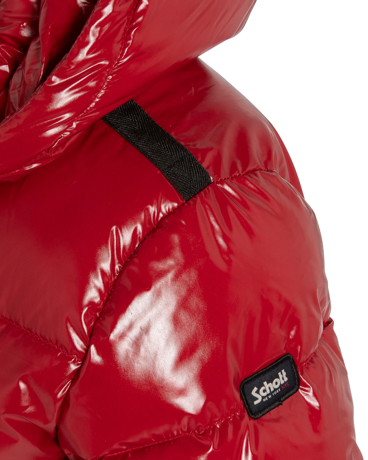 Plumífero urbano infantil con capucha rojo