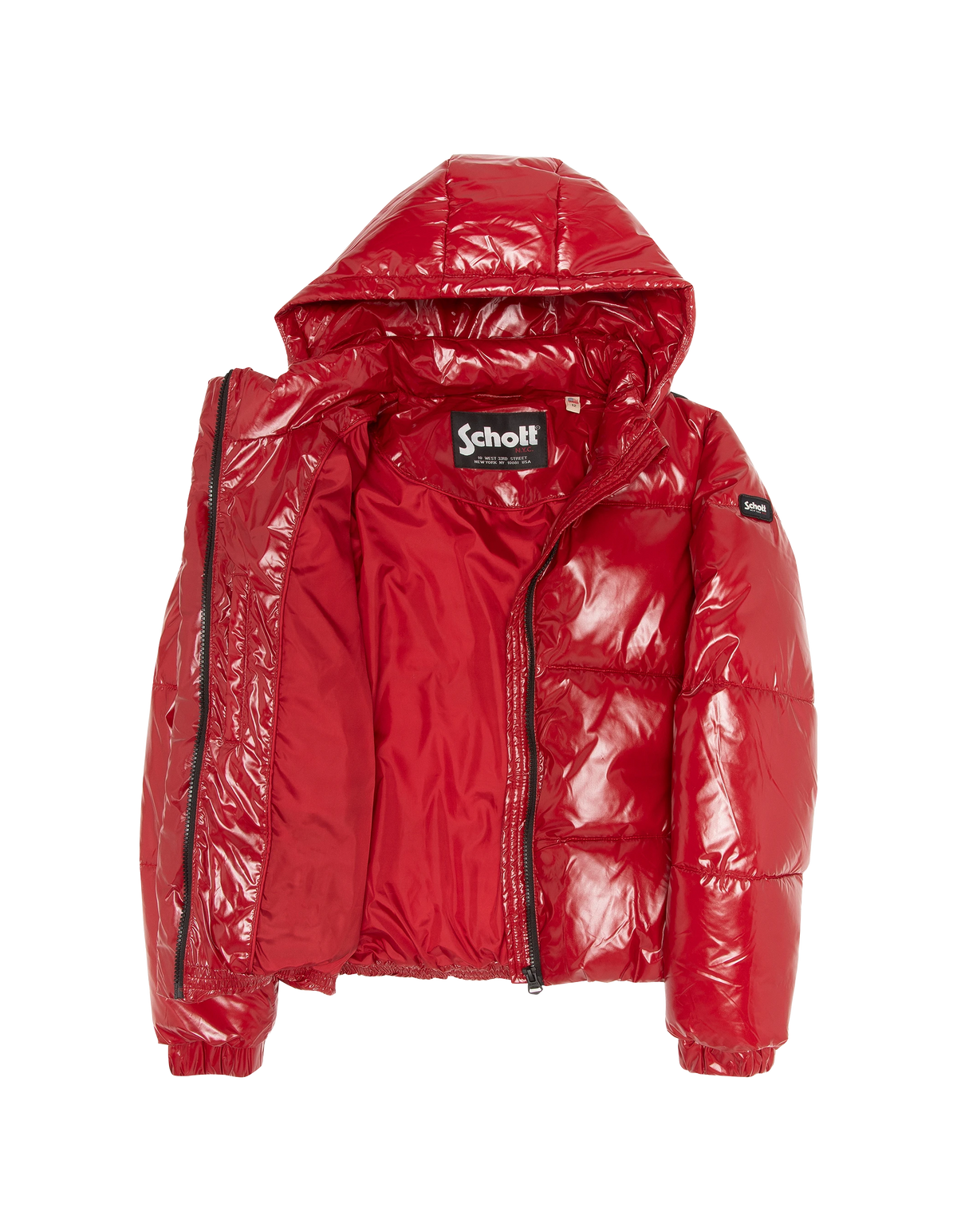 Plumífero urbano infantil con capucha rojo-7