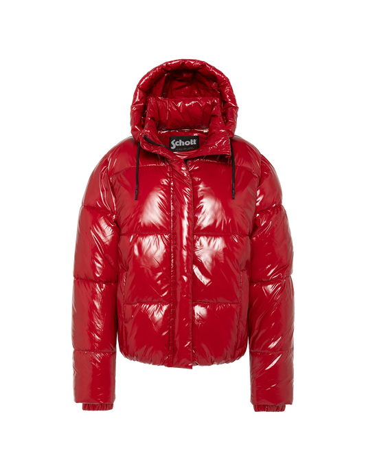 Piumino rosso urbano con cappuccio
