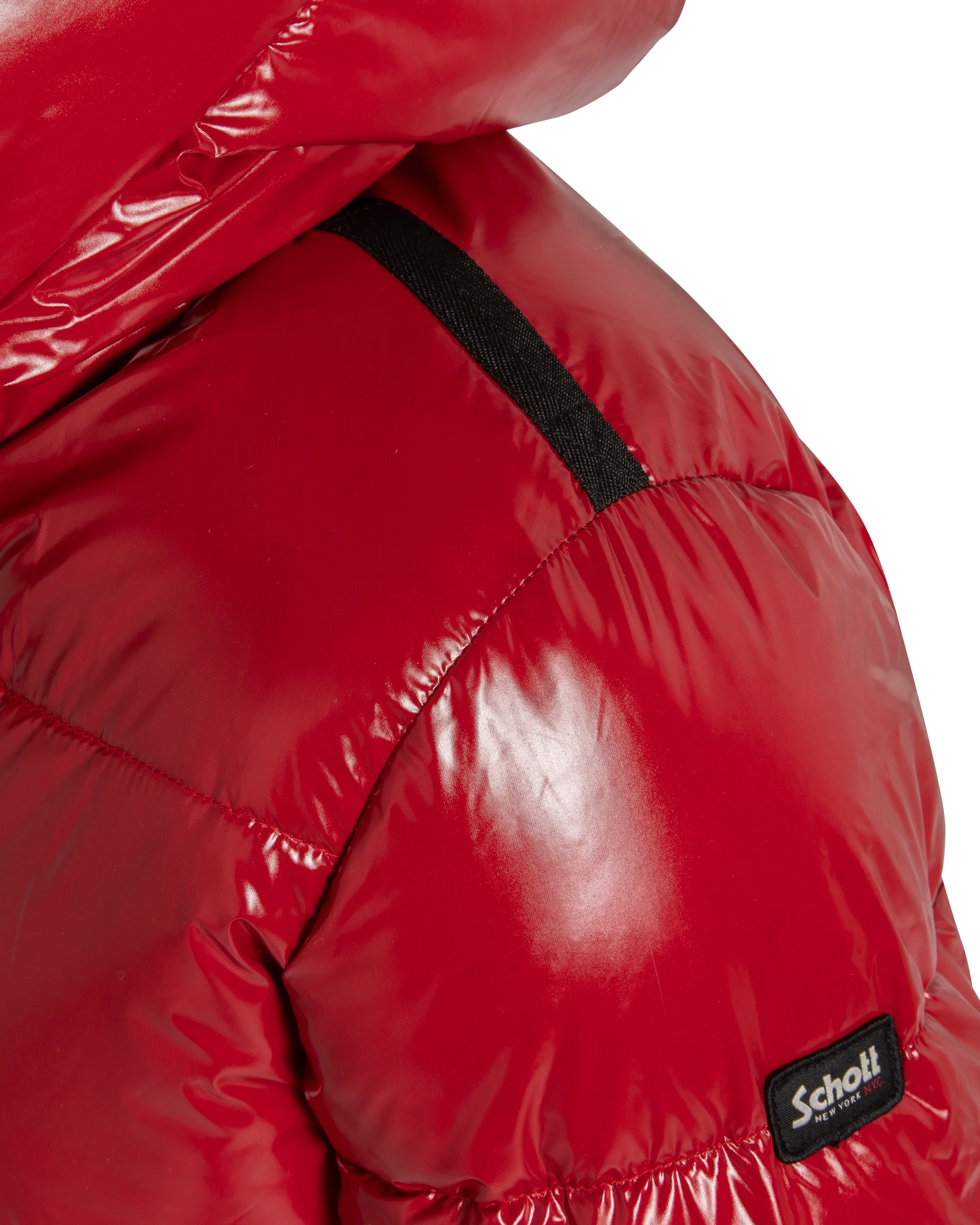 Piumino rosso urbano con cappuccio