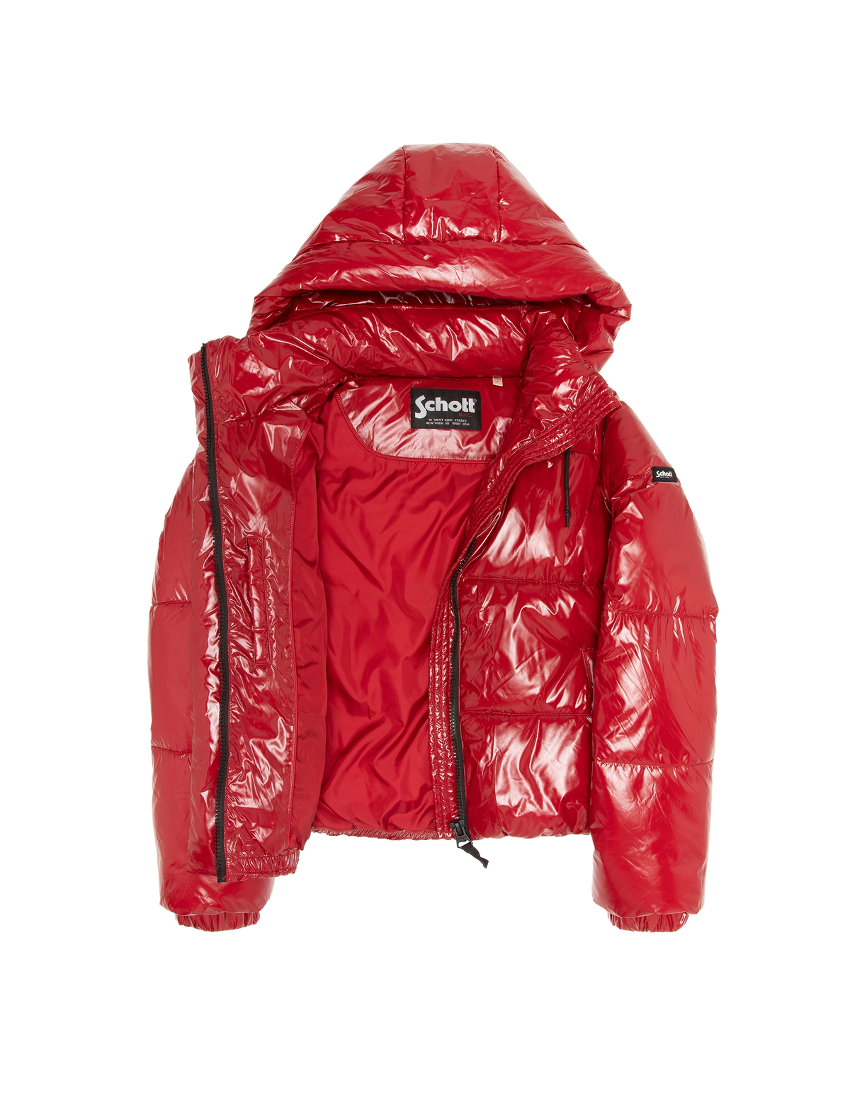 Piumino rosso urbano con cappuccio