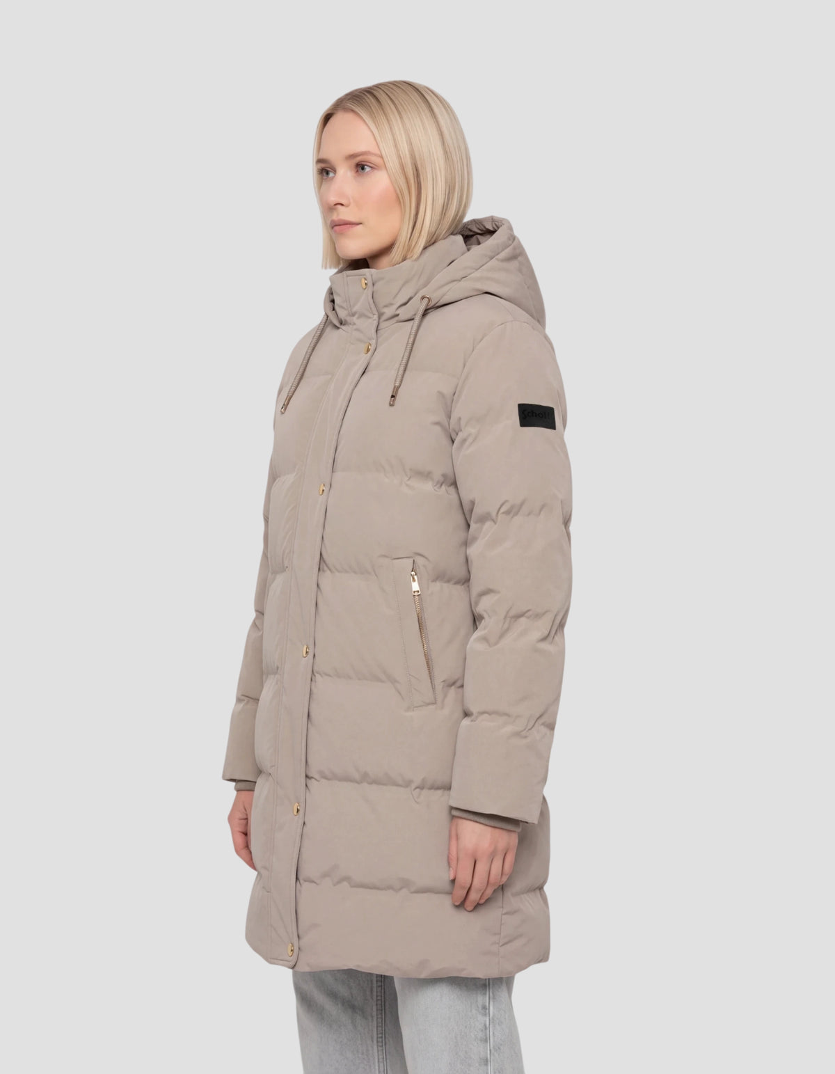 Doudoune longue matelassée à capuche beige