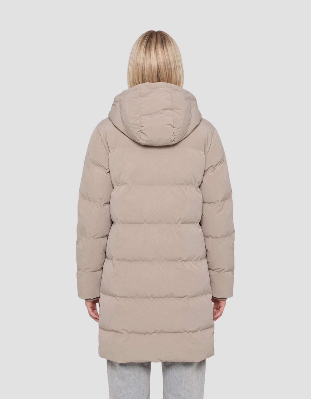 Doudoune longue matelassée à capuche beige-4