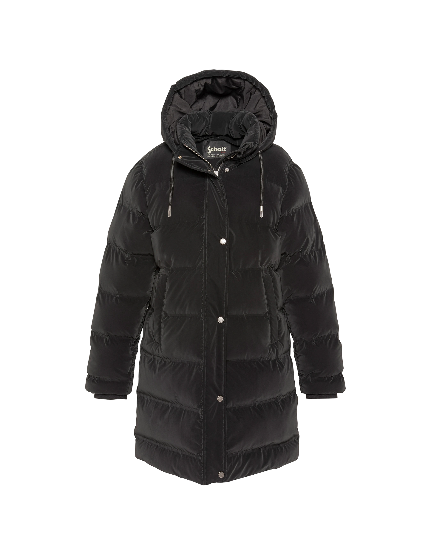 Parka larga acolchada con capucha negra