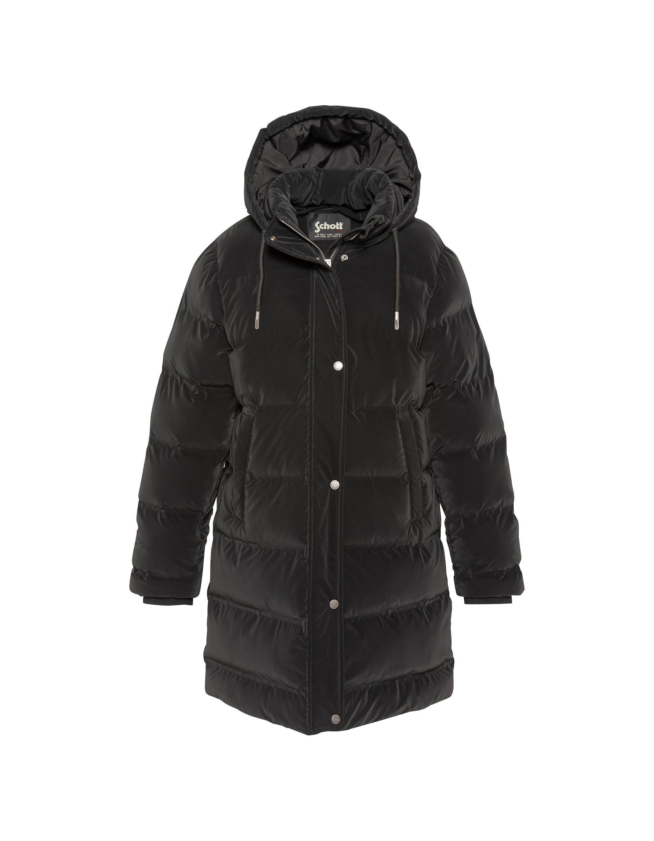 Parka larga acolchada con capucha negra-1