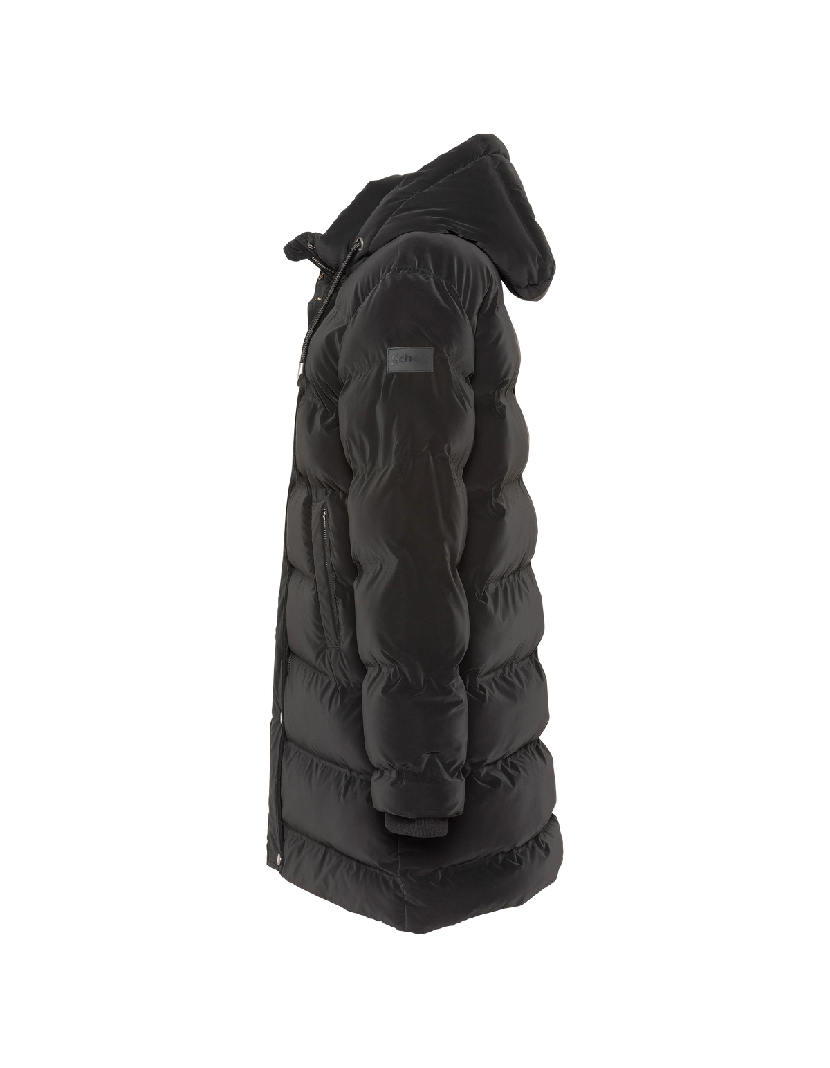 Parka larga acolchada con capucha negra