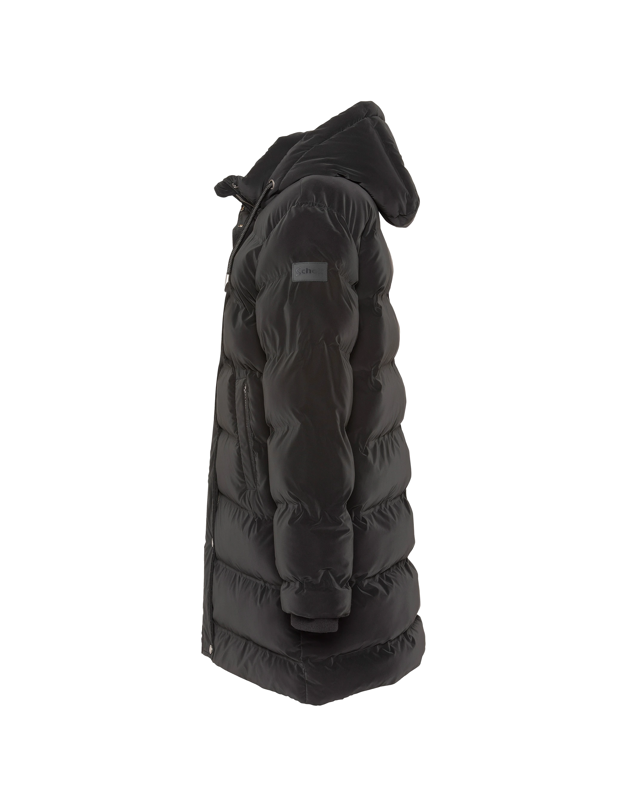 Parka larga acolchada con capucha negra-3