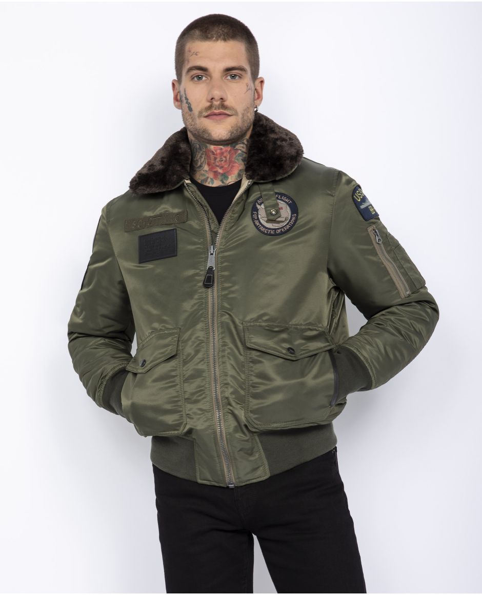 Patched bomber jacket