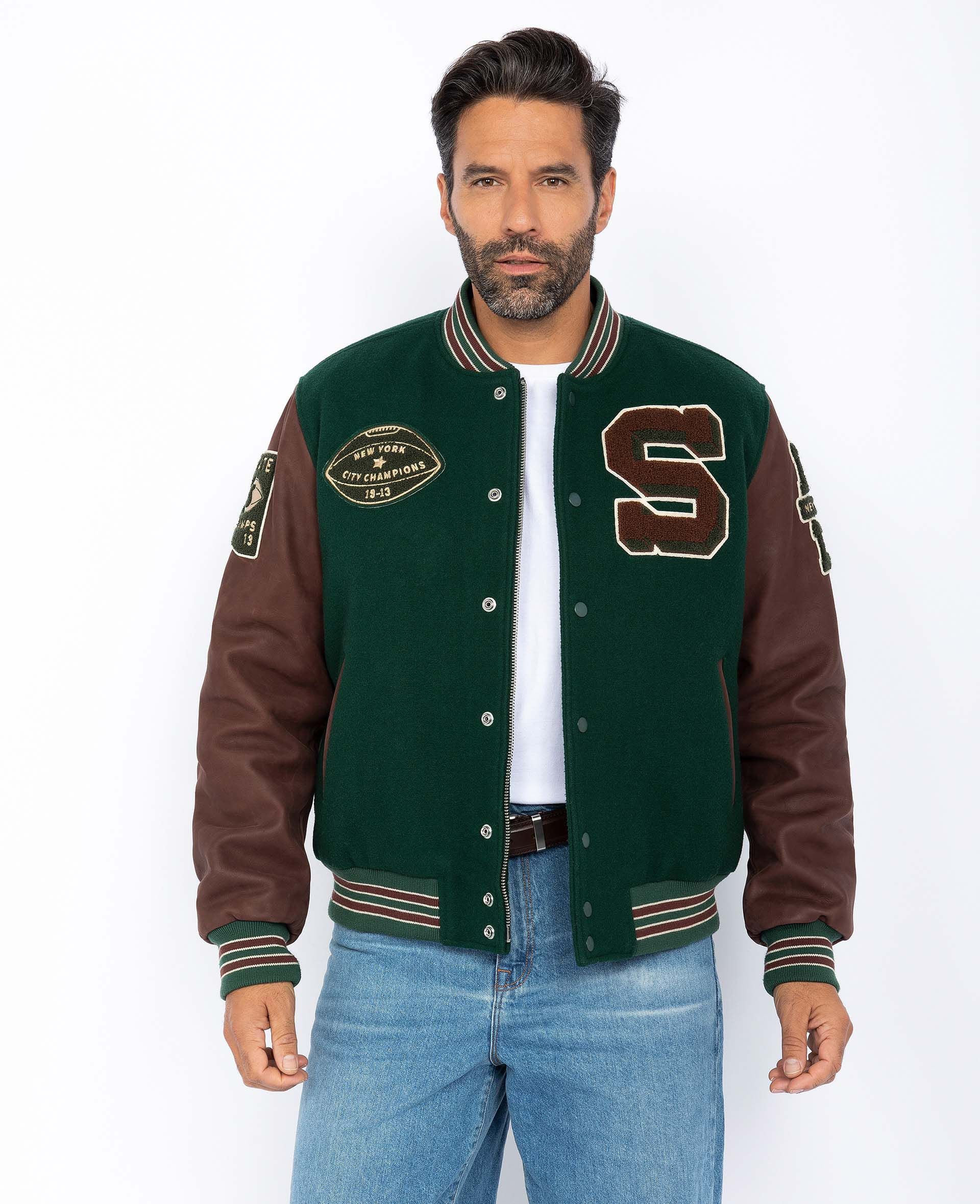 Frisør succes formel Buy Varsity jacket man Shell: 68% Wool, 17% Polyester, 12% Nylon and 3%  Acrylic Sleeves: 100% Cowhide leather | Schott NYC